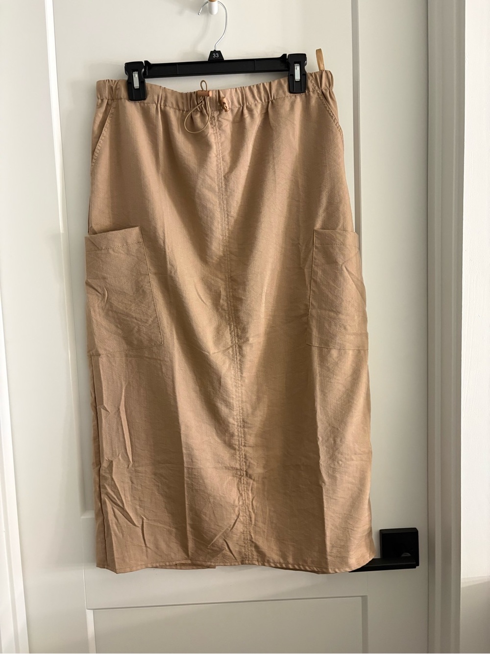NWT Women's Pull-On Utility Midi Skirt in Beige Size Large